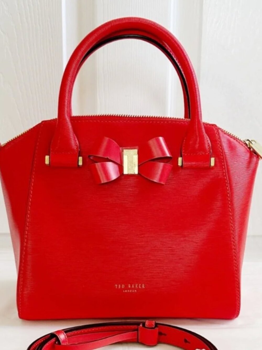 Ted Baker Charmea Leather Tote Bright Red with Gold Hardware